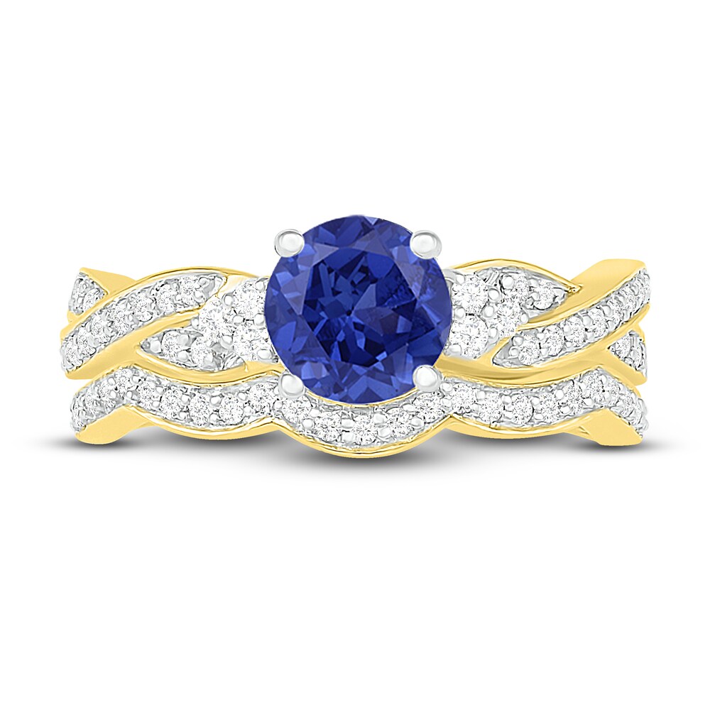 Natural Blue Sapphire Bridal Set 3/8 ct tw Diamonds 14K Yellow Gold O0b6opxn