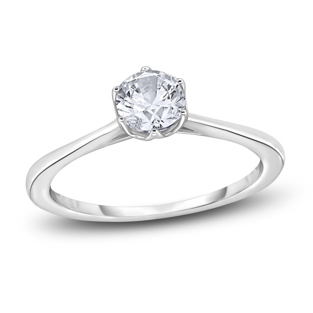 Diamond Cathedral Solitaire Engagement Ring 1/2 ct tw Round 14K White Gold (I2/I) OIkiOMLT