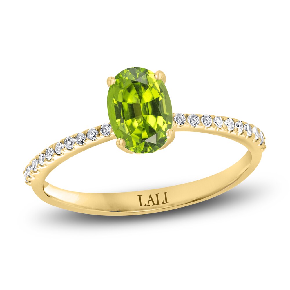 LALI Jewels Natural Peridot Engagement Ring 1/10 ct tw Round 14K Yellow Gold OKYdo6Ao