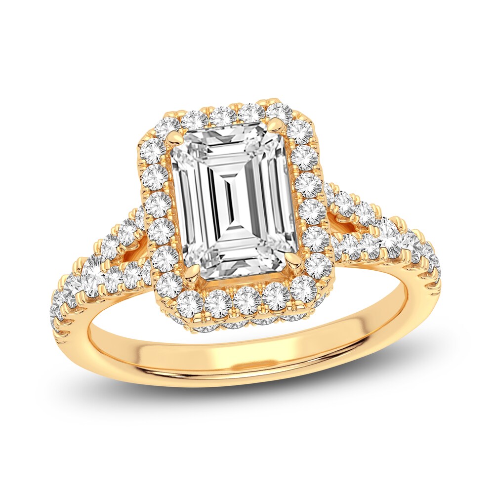 Lab-Created Diamond Engagement Ring 2-3/4 ct tw Emerald/Round 14K Yellow Gold OkSkryBG