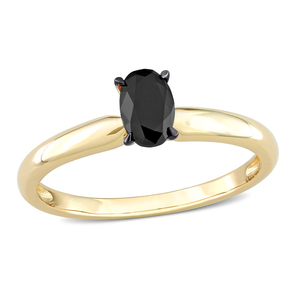 Black Diamond Solitaire Engagement Ring 1/2 ct tw Oval-cut 14K Yellow Gold Olhjv8pj