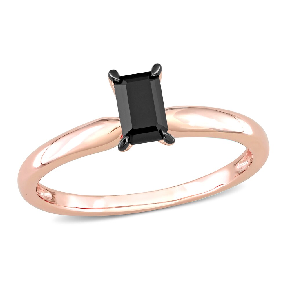 Black Diamond Solitaire Engagement Ring 1/2 ct tw Emerald-cut 14K Rose Gold On4rXone