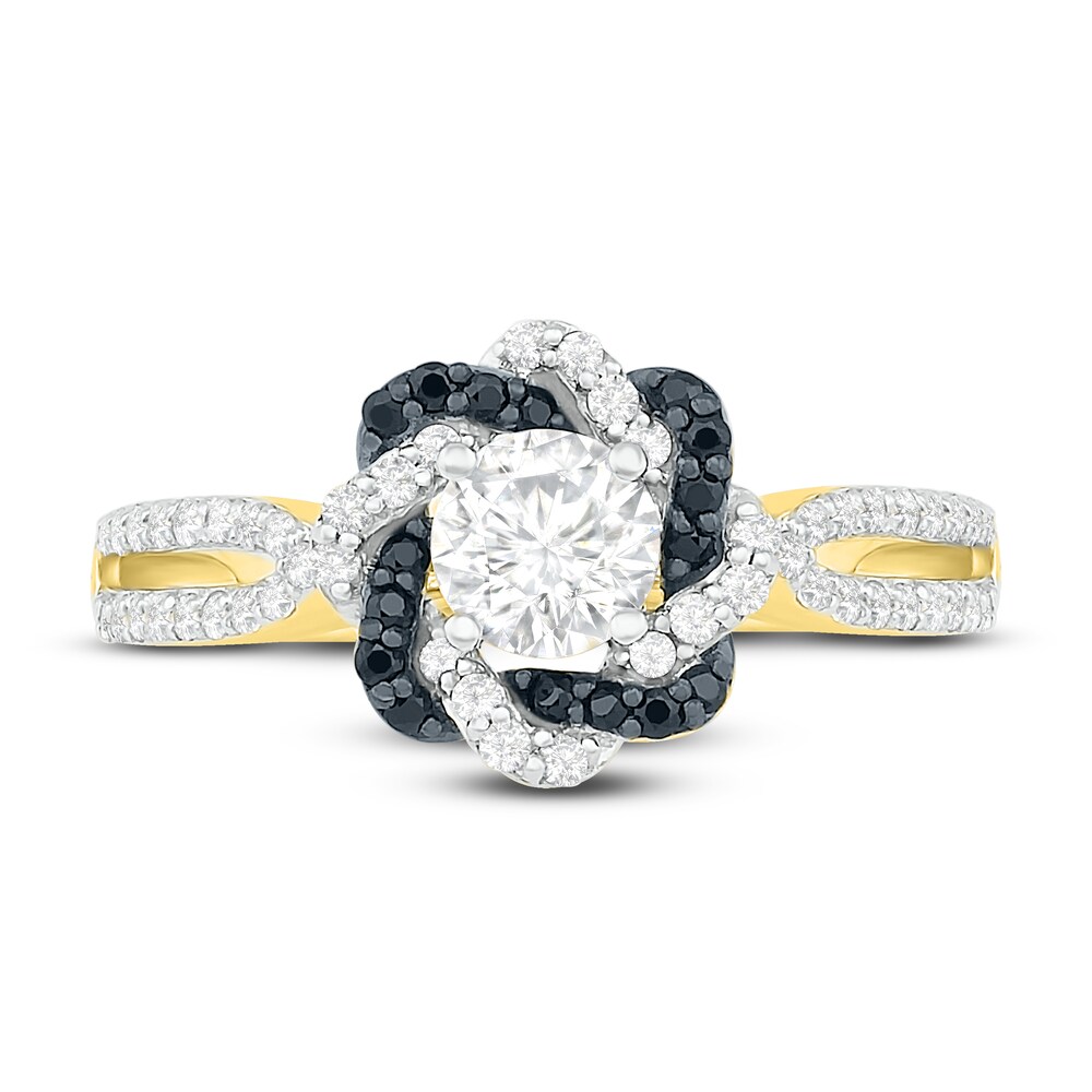 Black Diamond Engagement Ring 3/4 ct tw Round 14K Yellow Gold OuCouoZL