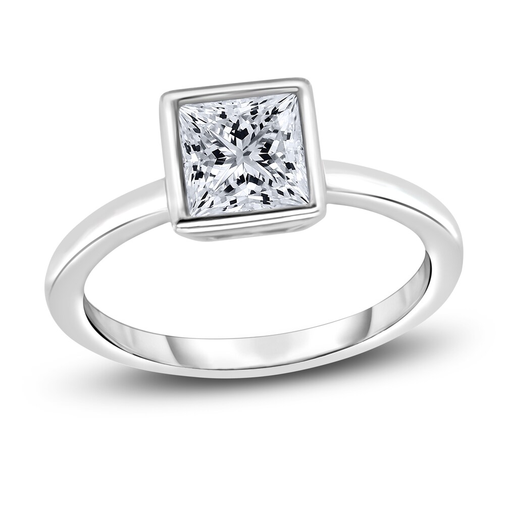 Diamond Solitaire Engagement Ring 1 ct tw Bezel-Set Princess 14K White Gold (I2/I) OzYkEc7h