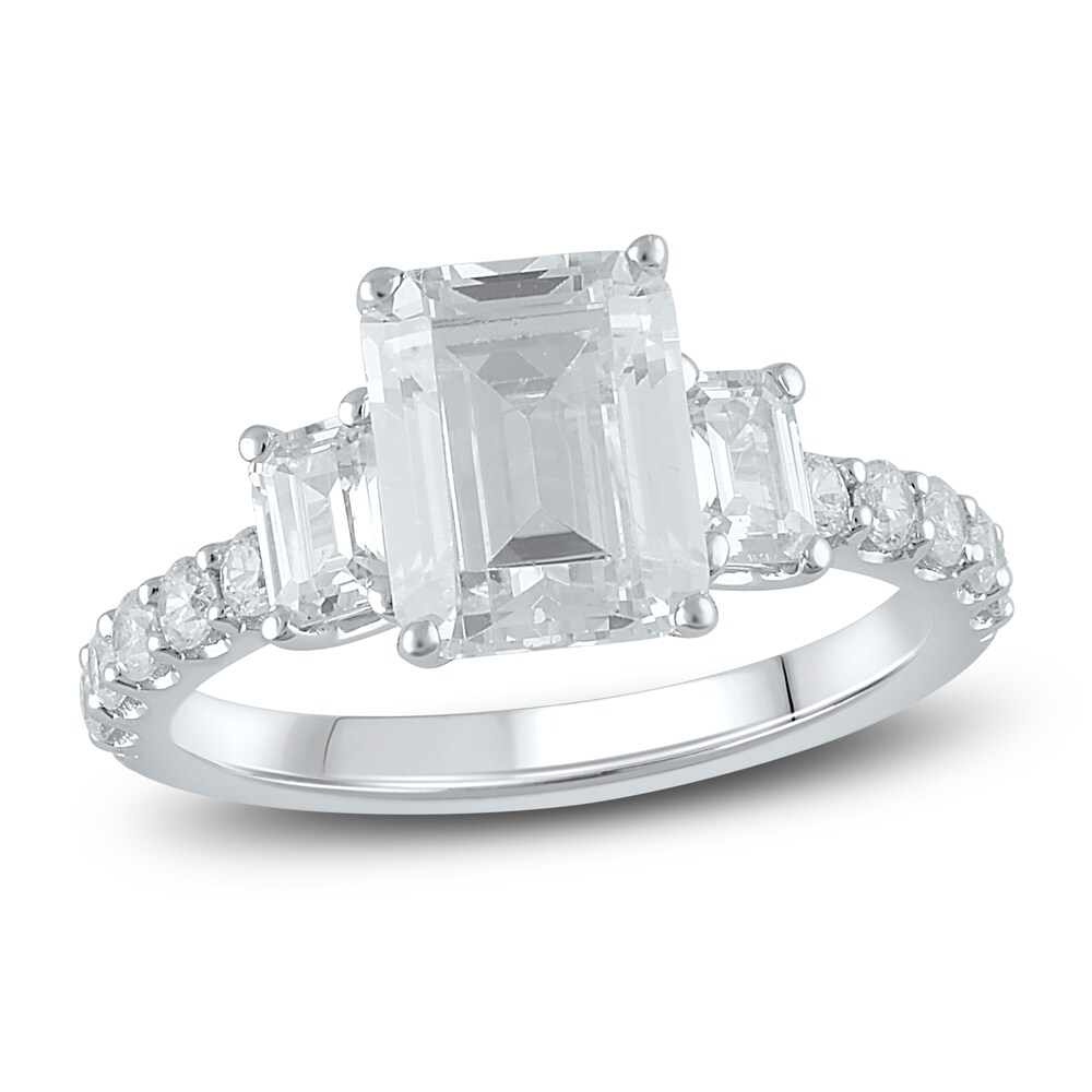 Lab-Created Diamond Engagement Ring 4 ct tw Emerald/Round 14K White Gold P0iPD0rN