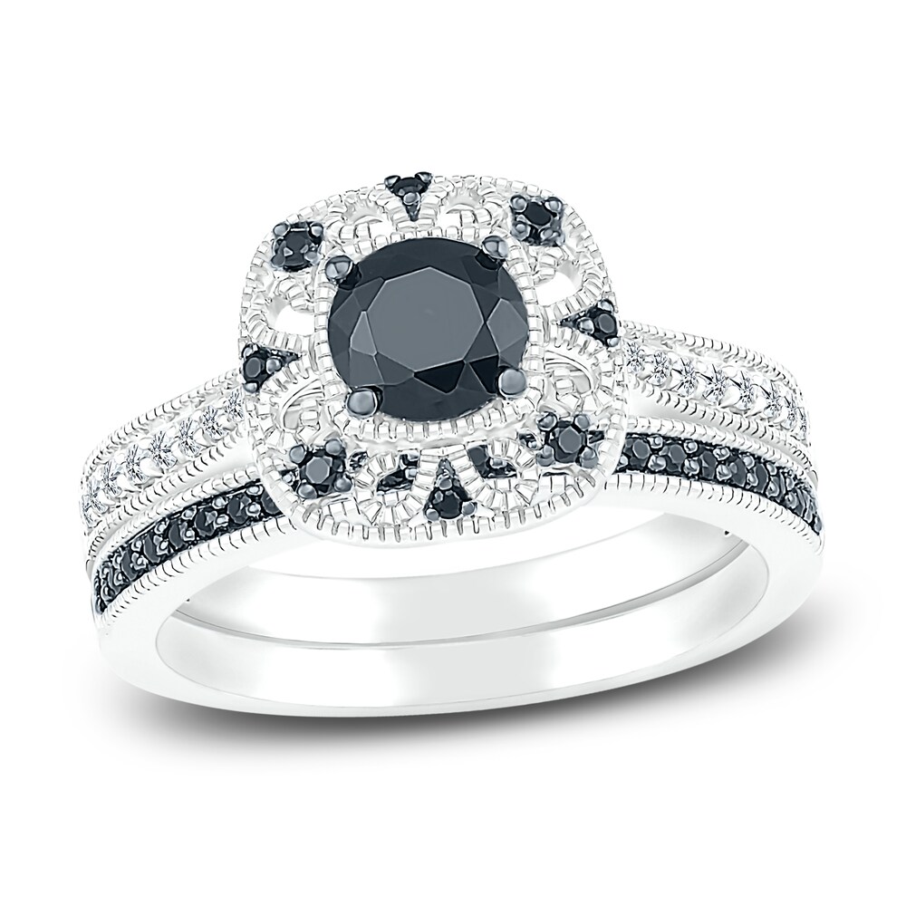 Black Diamond Bridal Set 3/4 ct tw Round 10K White Gold P5TCdXxi