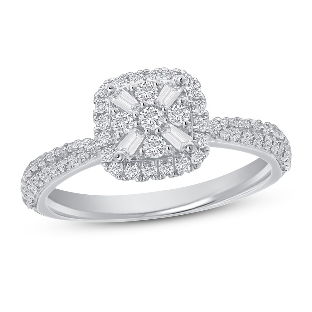Diamond Engagement Ring 3/4 ct tw Baguette/Round 14K White Gold P8MVyRlw