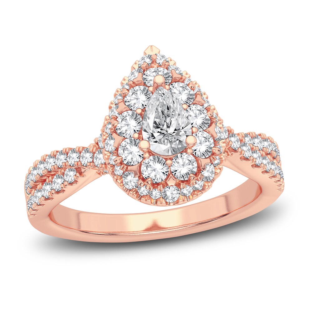 Diamond Double Halo Engagement Ring 1 ct tw Pear/Round 14K Rose Gold P9gyGz32