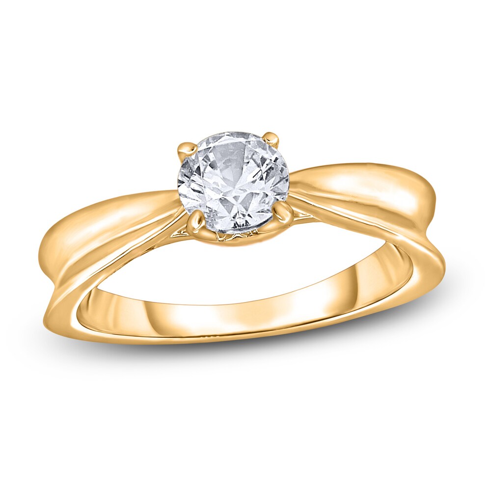 Diamond Solitaire Concave Engagement Ring 3/4 ct tw Round 14K Yellow Gold (I2/I) PA0A2rRW