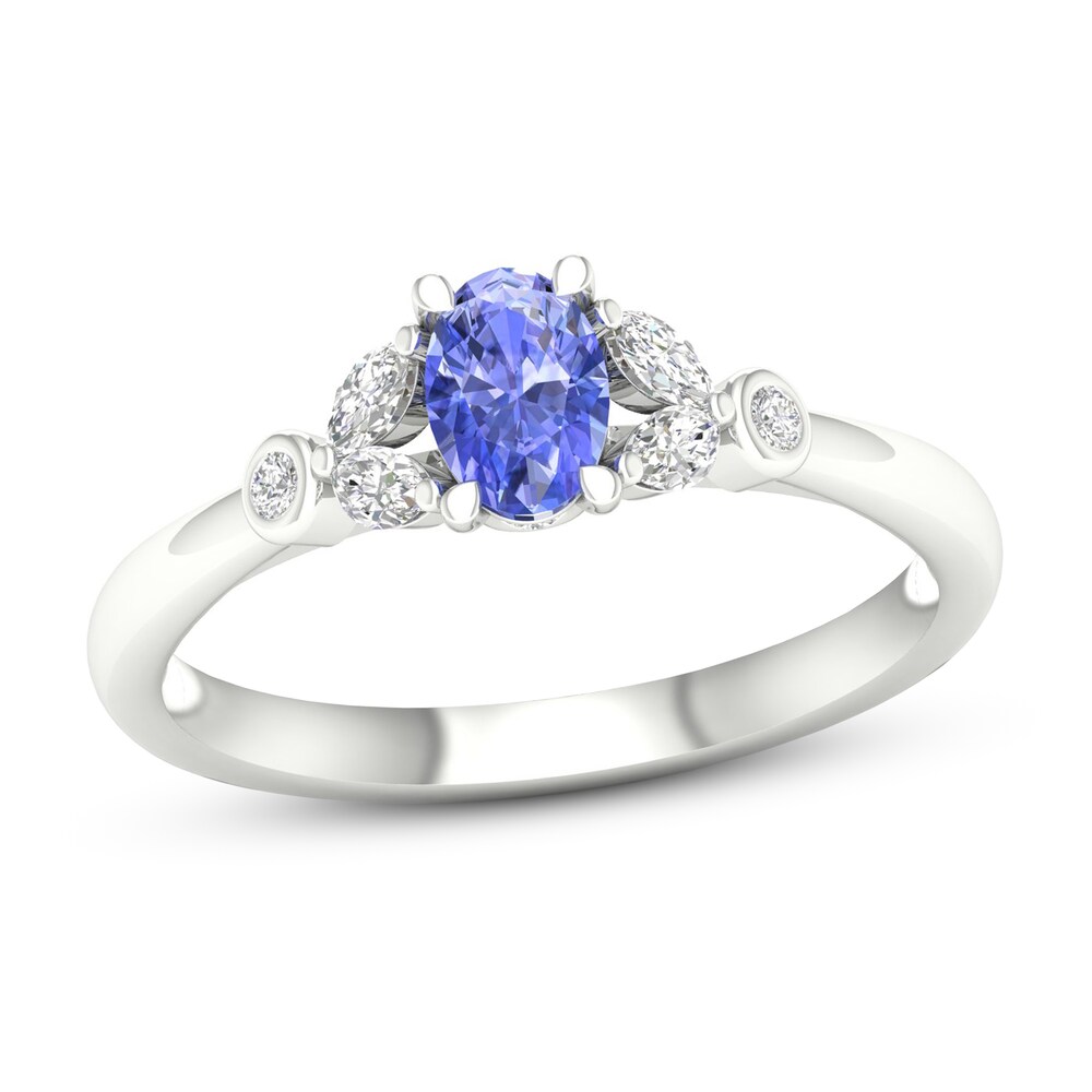 Natural Tanzanite Ring 1/3 ct tw Diamonds 14K White Gold PECYXqm0