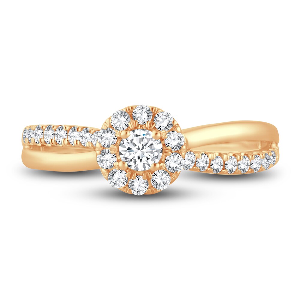 Diamond Halo Ring 1/2 ct tw Round 14K Yellow Gold PFeJKXc0