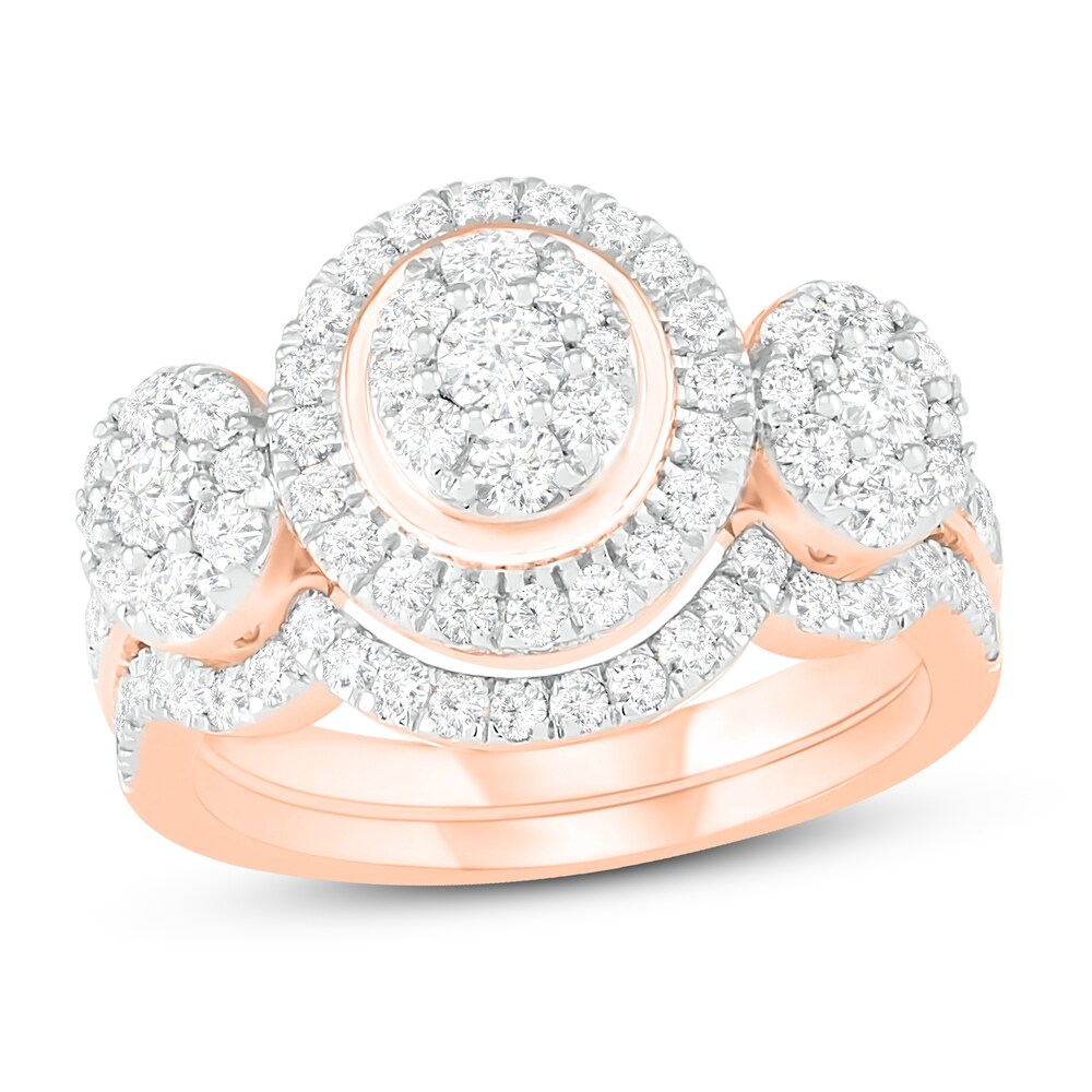 Diamond Bridal Set 1-1/2 ct tw Round 14K Rose Gold PHWmhFnf