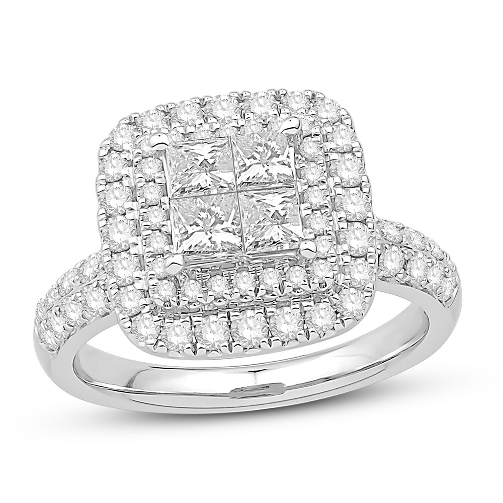 Diamond Engagement Ring 1-3/4 ct tw Round/Princess 14K White Gold PenYGoYk