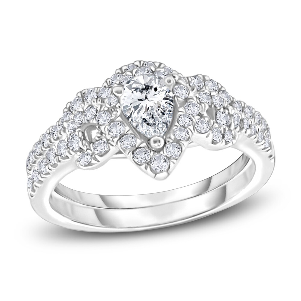 Diamond Bridal Set 7/8 ct tw Pear/Round 14K White Gold PkUHbw4d