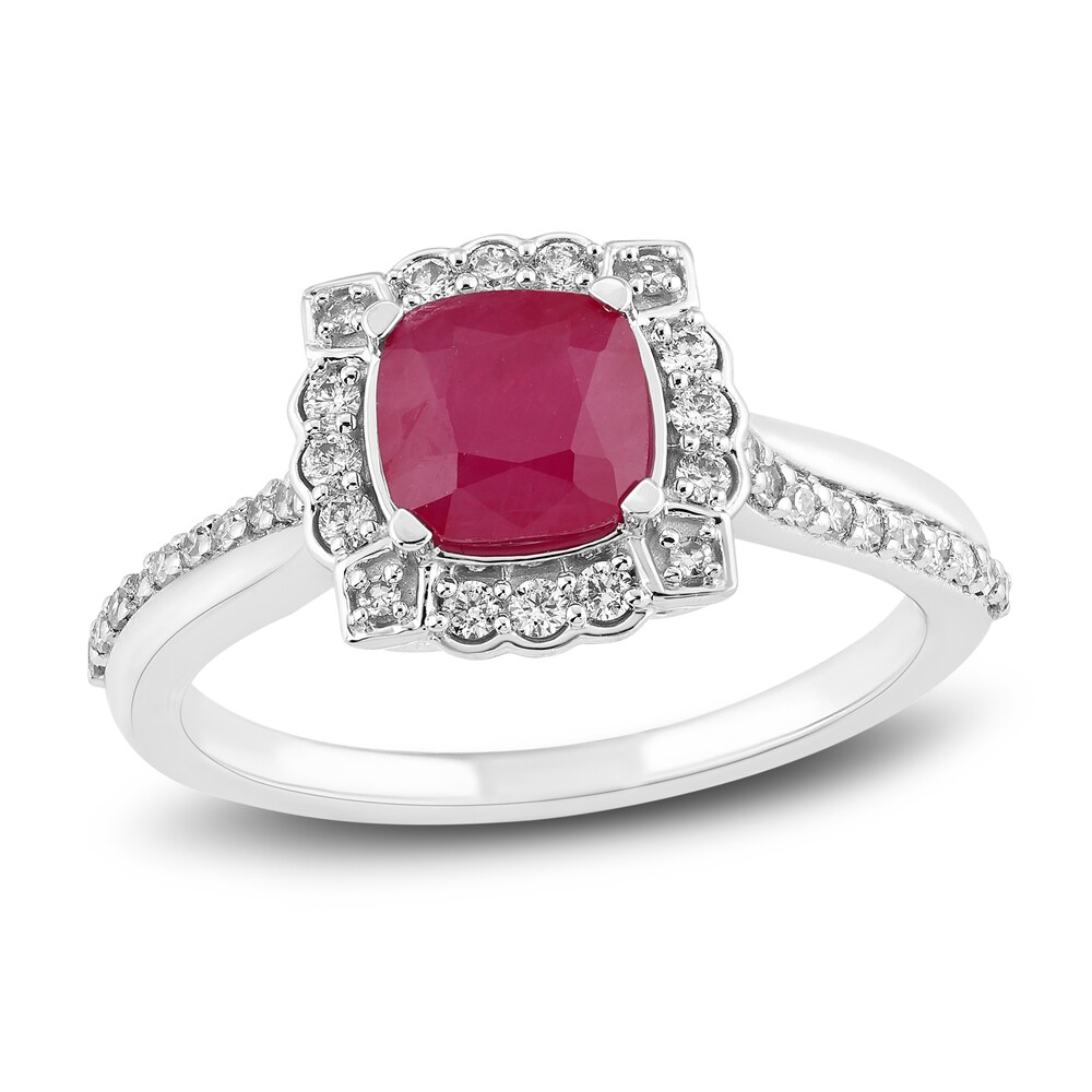 Natural Ruby Engagement Ring 1/4 ct tw Diamonds 14K White Gold PmJT4OuX
