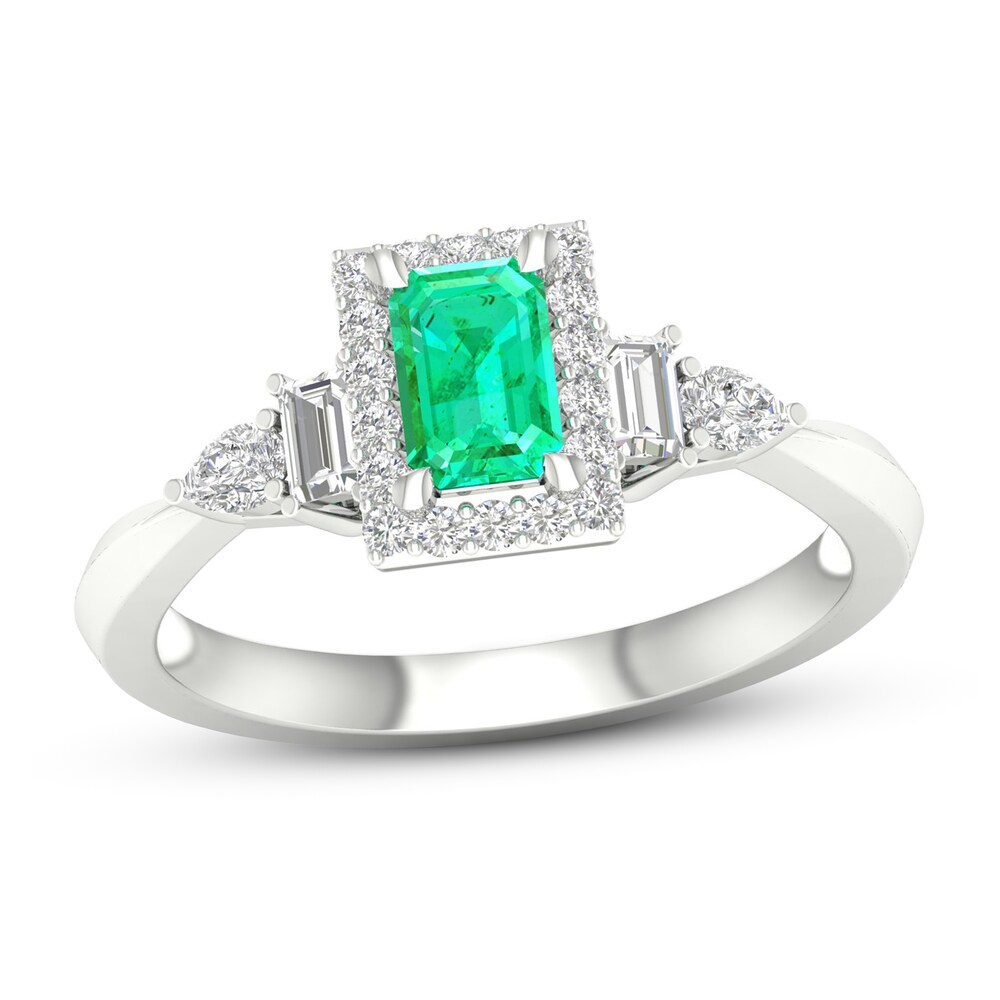 Natural Emerald Ring 1/3 ct tw Diamonds 14K White Gold Ps0PSSUT