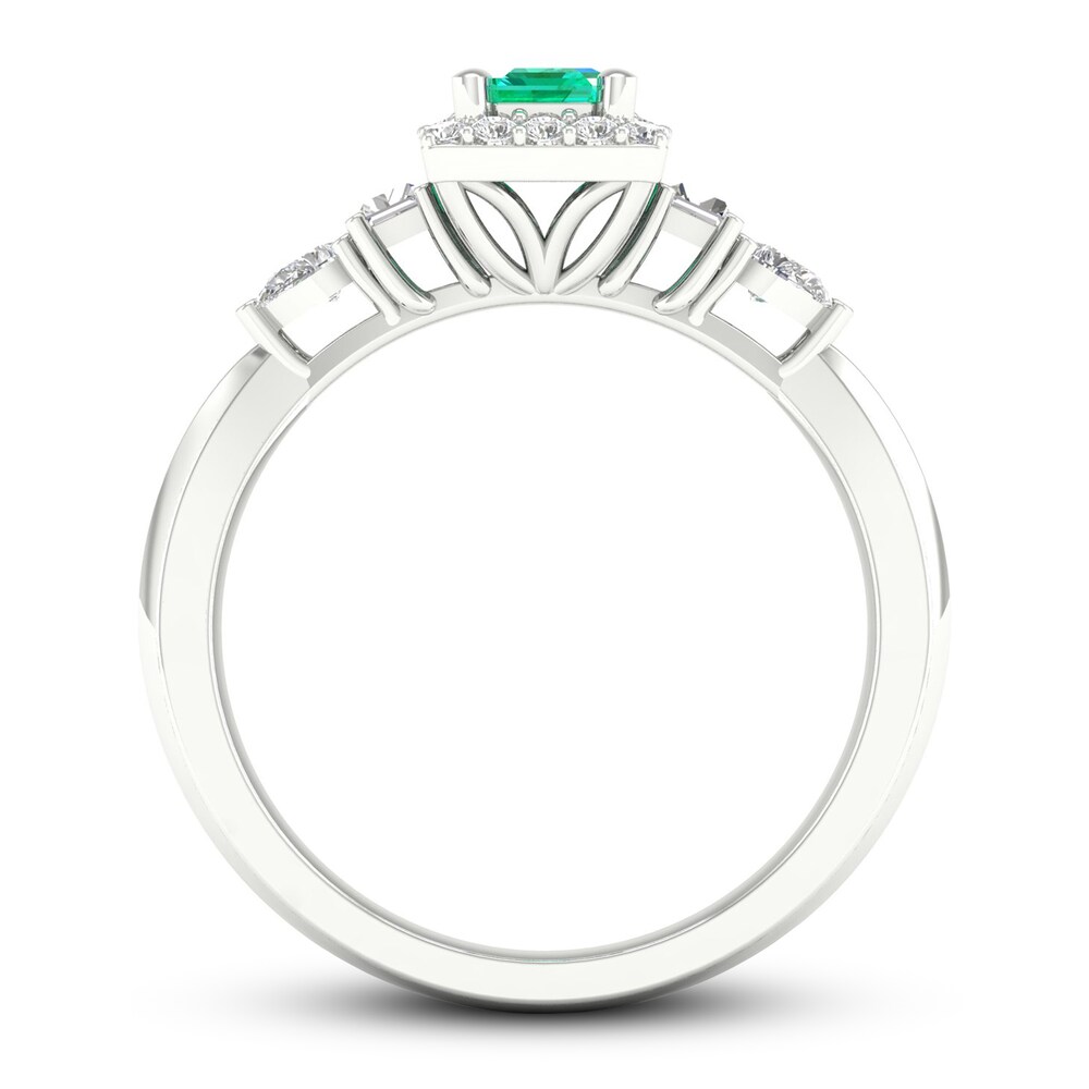 Natural Emerald Ring 1/3 ct tw Diamonds 14K White Gold Ps0PSSUT