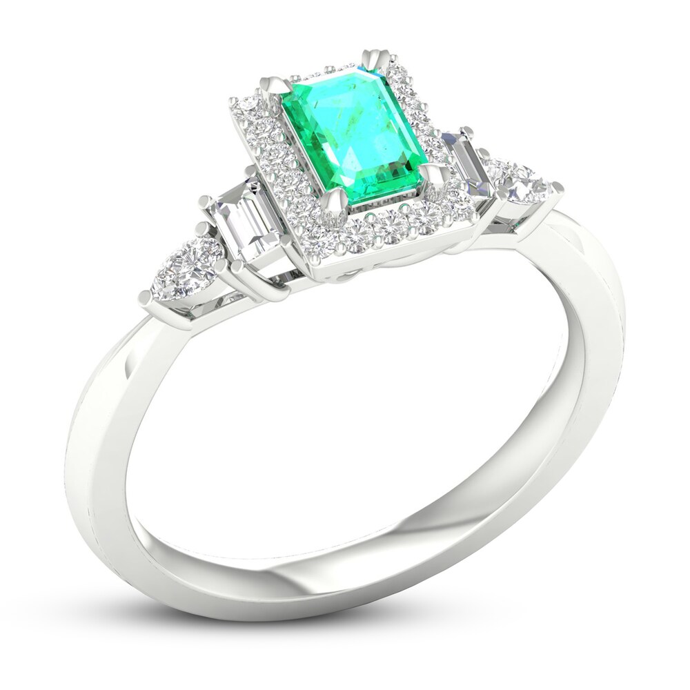 Natural Emerald Ring 1/3 ct tw Diamonds 14K White Gold Ps0PSSUT