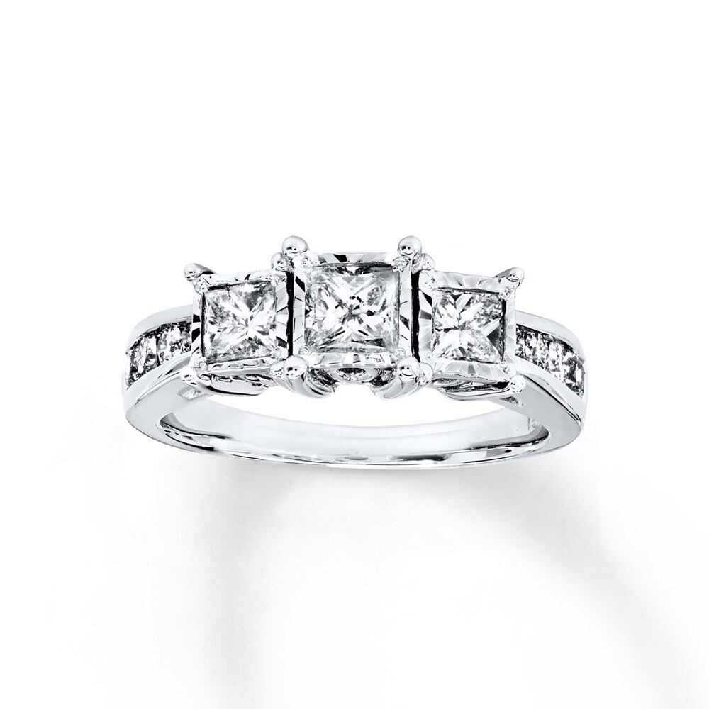 Diamond 3-Stone Ring 1 ct tw Princess-cut 14K White Gold PwYXY1Iv [PwYXY1Iv]