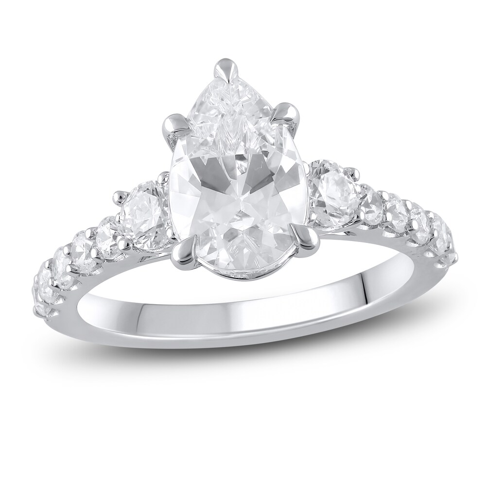 Lab-Created Diamond Engagement Ring 2-3/4 ct tw Pear/Round 14K White Gold Pxuiz0vi