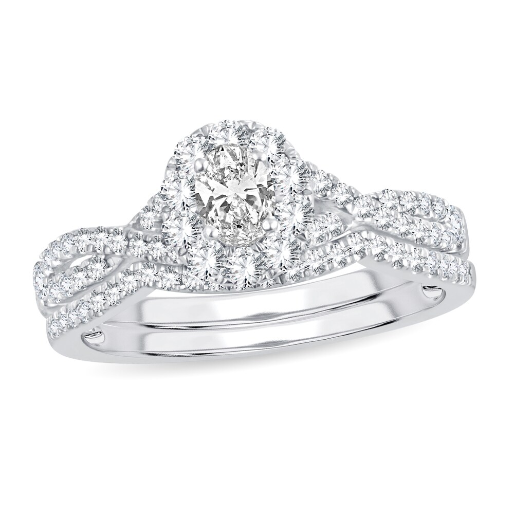 Diamond Bridal Set 3/4 ct tw Oval/Round-cut 14K White Gold PyDem1U3