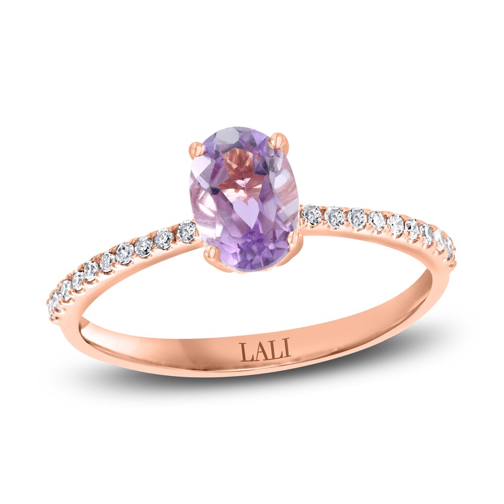 LALI Jewels Natural Amethyst Engagement Ring 1/10 ct tw Diamonds 14K Rose Gold Q6N5iZjg