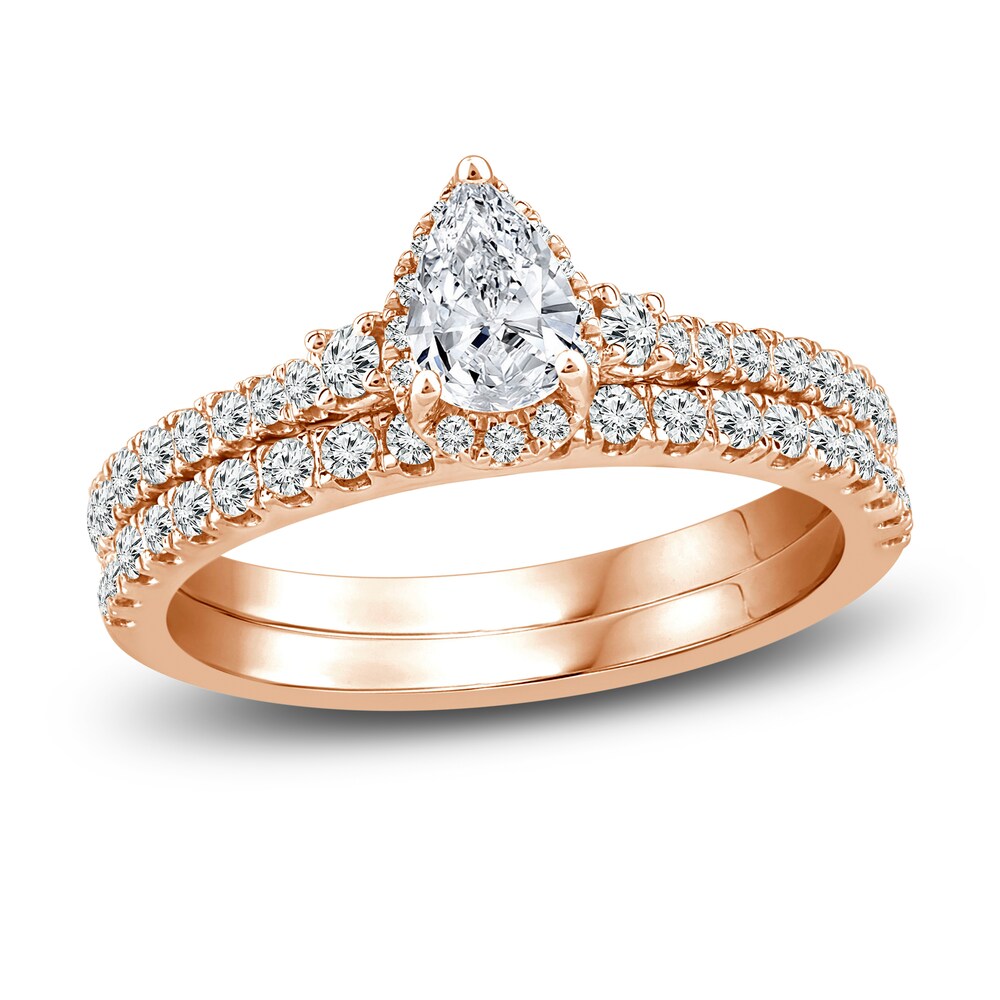 Diamond Bridal Set 1 ct tw Pear/Round 14K Rose Gold QHz34h2E