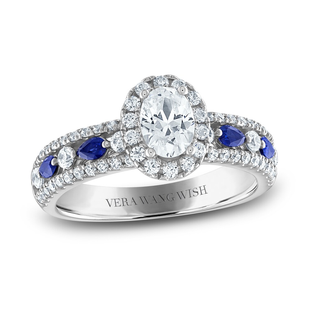 Vera Wang WISH Diamond & Blue Sapphire Engagement Ring 1 ct tw Round 14K White Gold QJAhtlkS