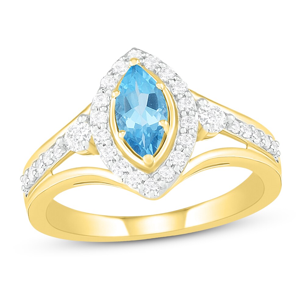 Natural Blue Topaz Engagement Ring 3/8 ct tw Diamonds 14K Yellow Gold QgLpwFgr