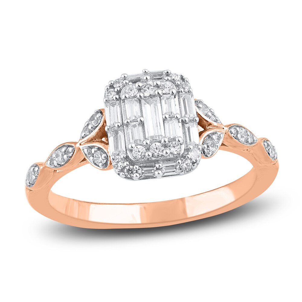 Diamond Engagement Ring 3/8 ct tw Baguette/Round 14K Rose Gold R0U9mato