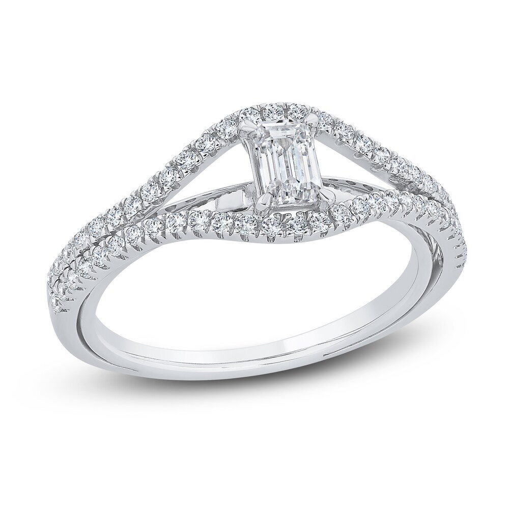 Diamond Engagement Ring 3/4 ct tw Emerald/Round 14K White Gold RIAV567N