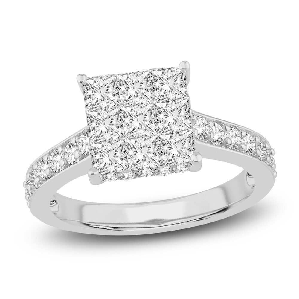 Diamond Engagement Ring 1-3/4 ct tw Round/Princess 14K White Gold RWURPXws