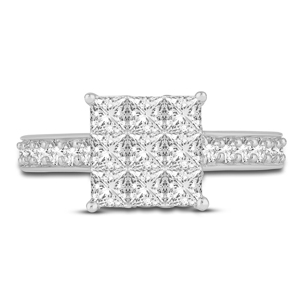 Diamond Engagement Ring 1-3/4 ct tw Round/Princess 14K White Gold RWURPXws