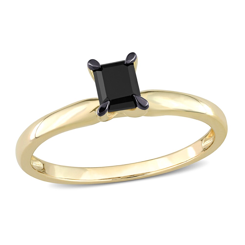 Black Diamond Solitaire Engagement Ring 1/2 ct tw Emerald-cut 14K Yellow Gold RYpwEGvI