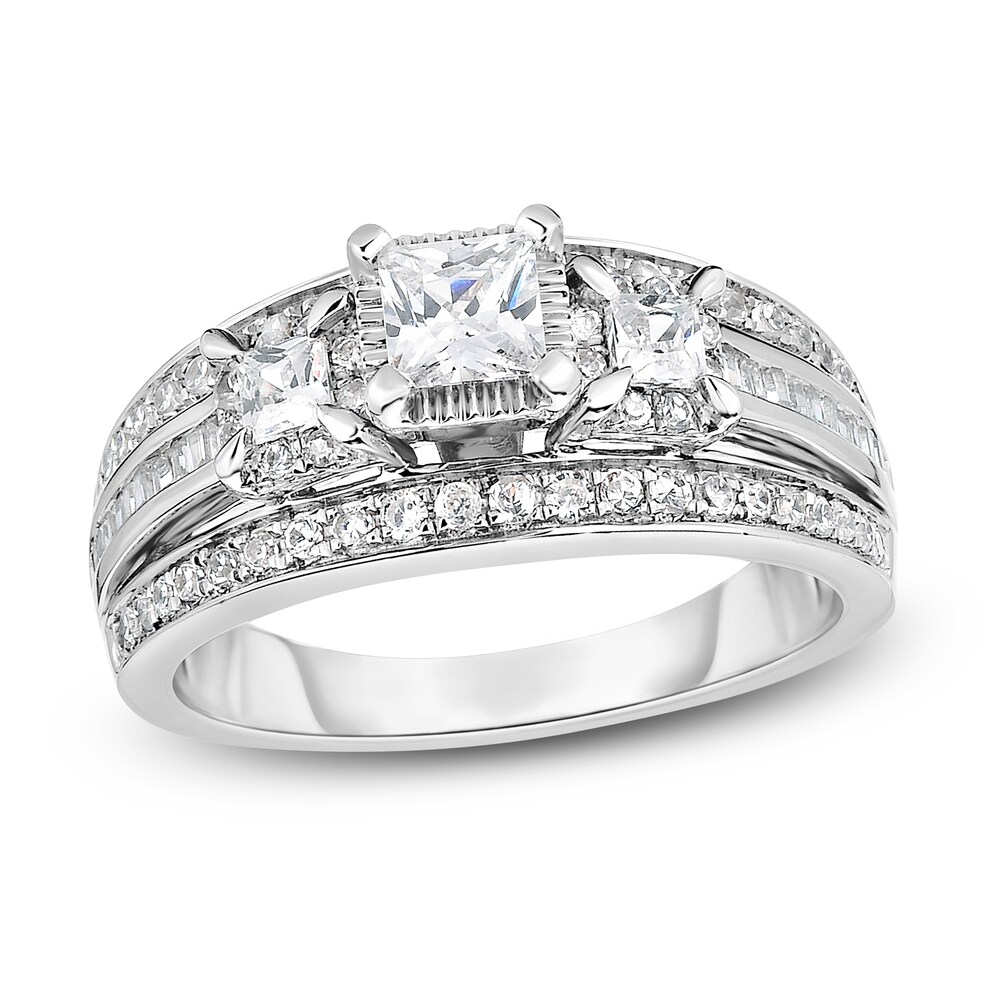 Diamond Engagement Ring 1 ct tw Princess, Baguette & Round 14K White Gold RfaO4Yd2