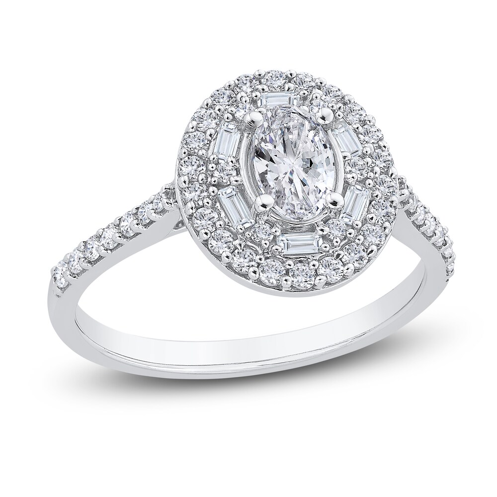 Diamond Engagement Ring 7/8 ct tw Oval/Round/Baguette 14K White Gold Rh9xaPMK