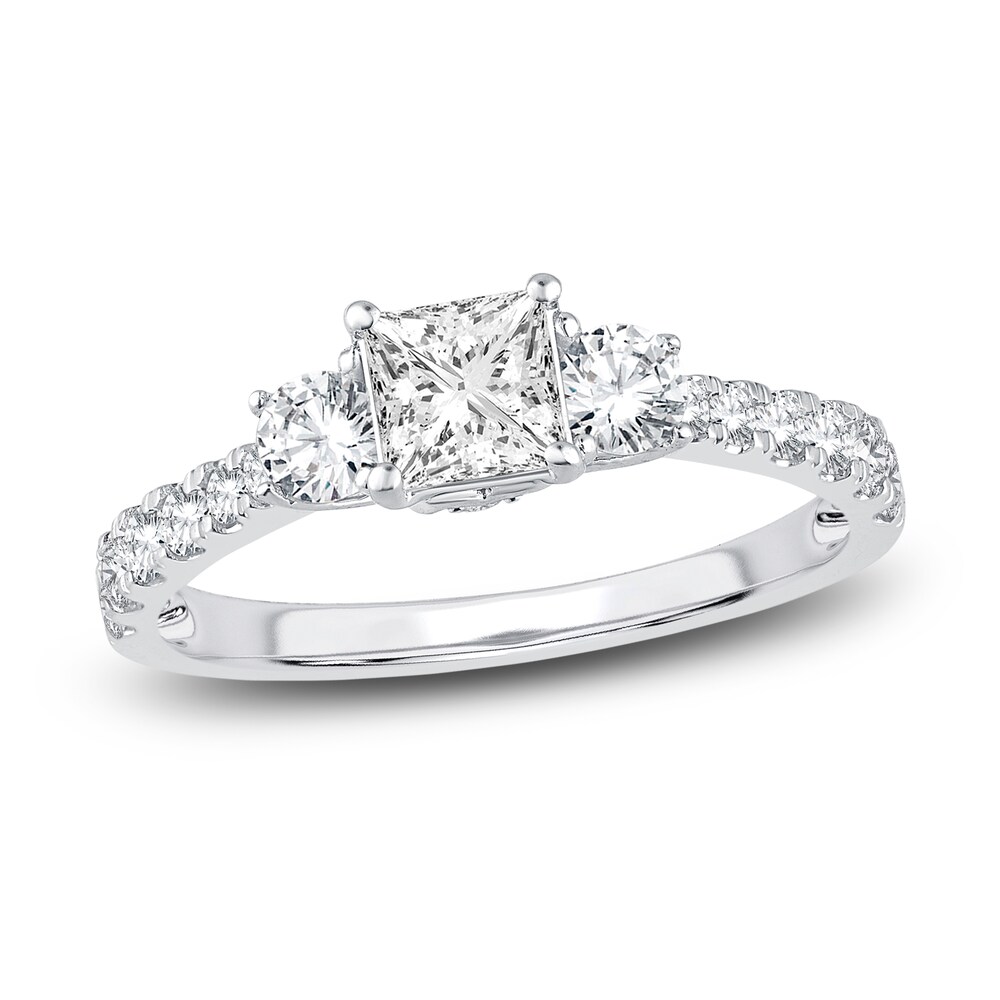 Diamond 3-Stone Engagement Ring 1-1/4 ct tw Princess/Round 14K White Gold Ri7z3NdF