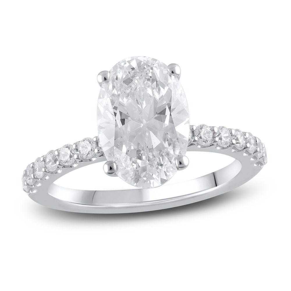 Lab-Created Diamond Engagement Ring 3-1/2 ct tw Oval/Round 14K White Gold RowA1BLV