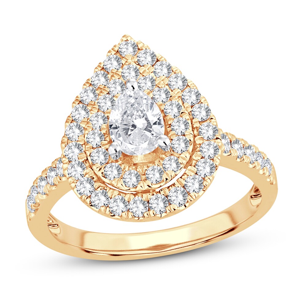 Diamond Engagement Ring 1-1/4 ct tw Pear-shaped/Round-cut 14K Yellow Gold RxwZFDi0