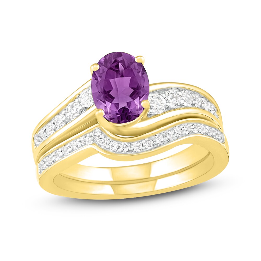 Natural Amethyst Bridal Set 3/8 ct tw Diamonds 14K Yellow Gold RyuA8j8d