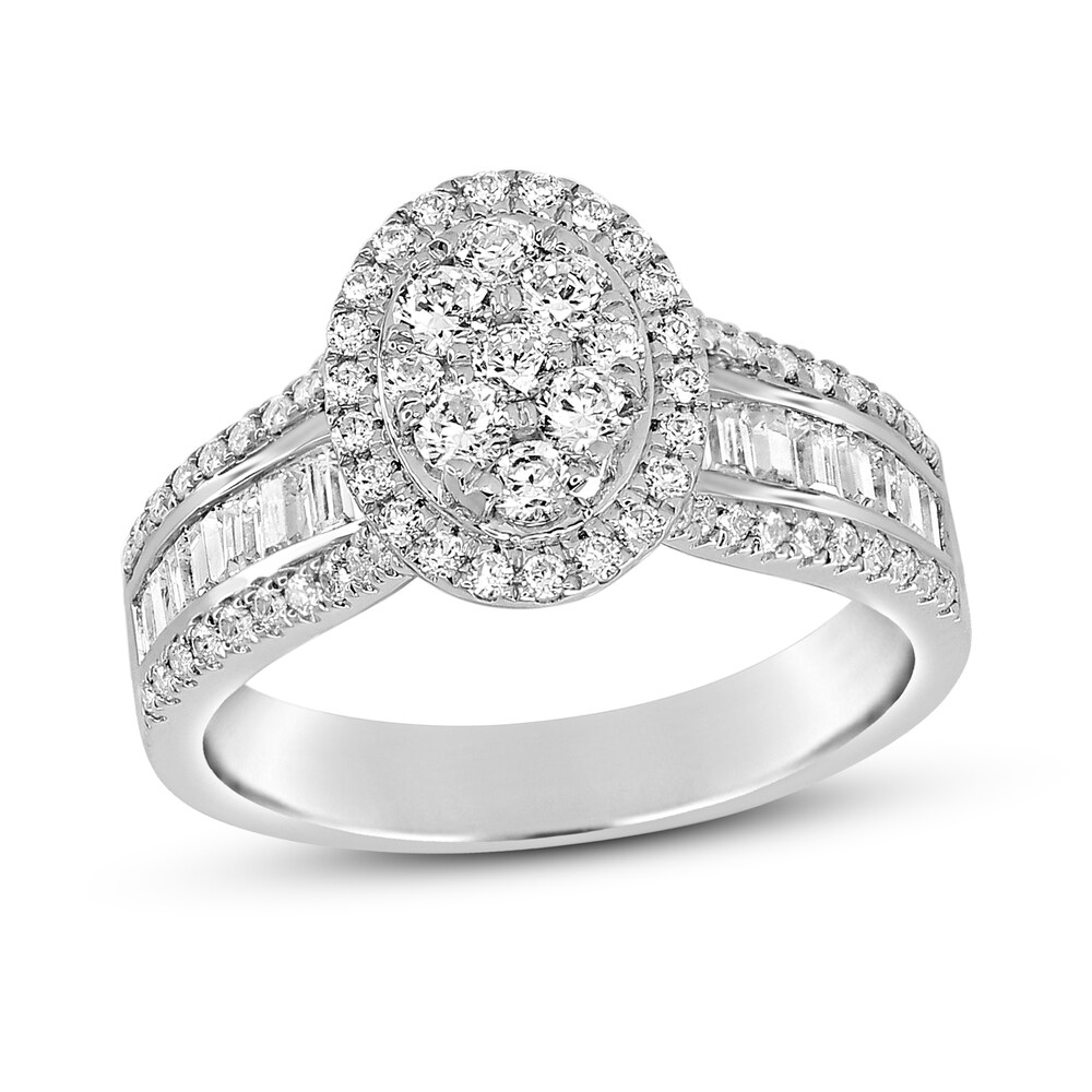 Diamond Engagement Ring 1 ct tw Round/Baguette 14K White Gold S43uN06y