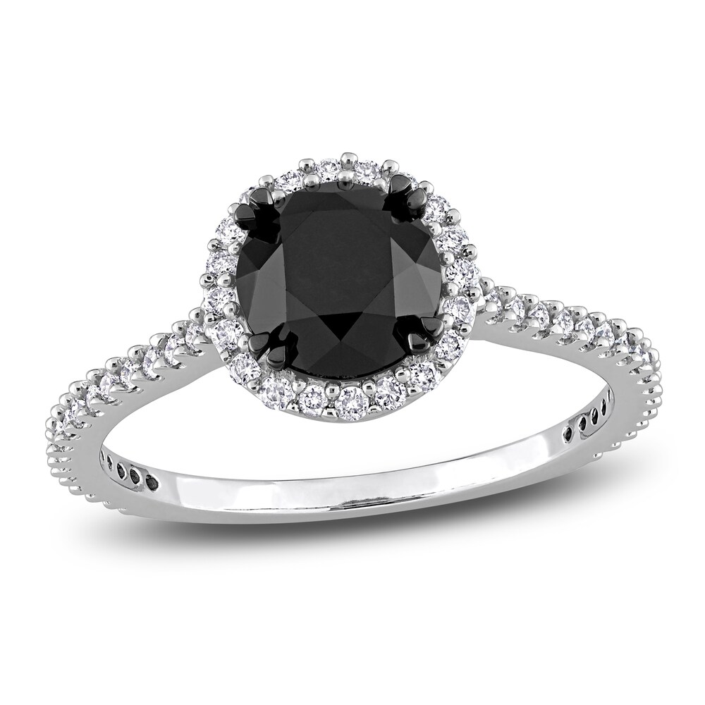 Black & White Diamond Halo Engagement Ring 1-1/4 ct tw Round 14K White Gold S7WUlnOv