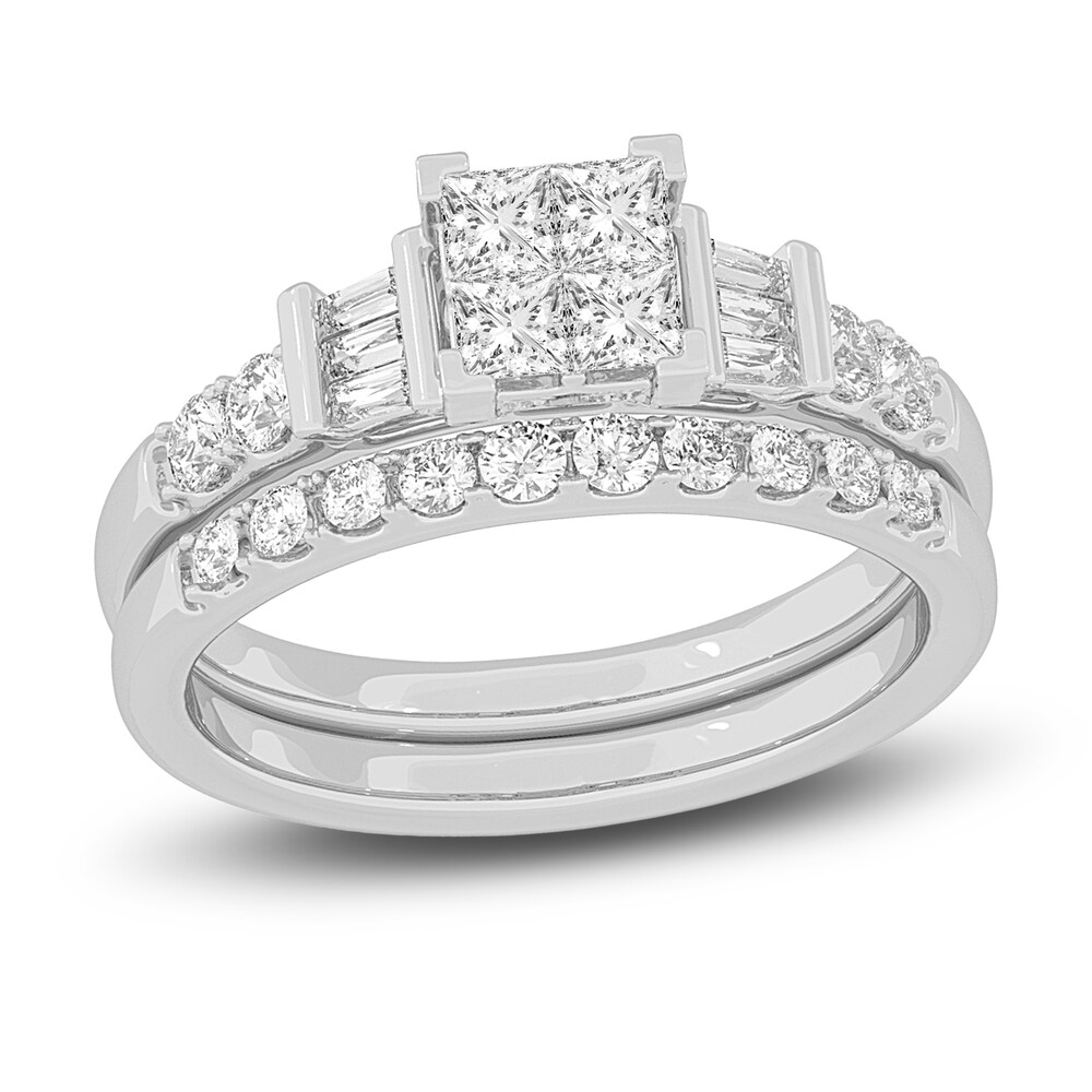 Diamond Bridal Set 1 ct tw Princess/Baguette/ Round 14K White Gold Sgjpvxb0