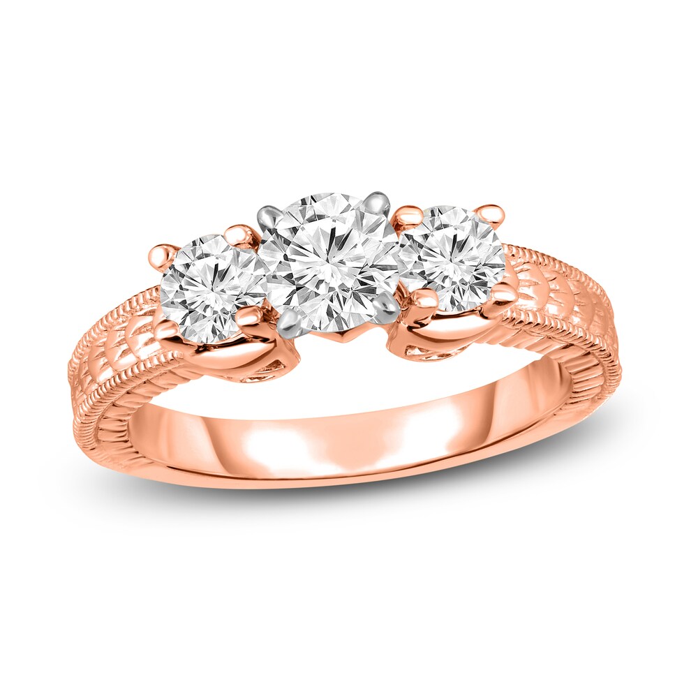 Diamond 3-Stone Ring 1 ct tw Round 14K Rose Gold Ss5PiyST