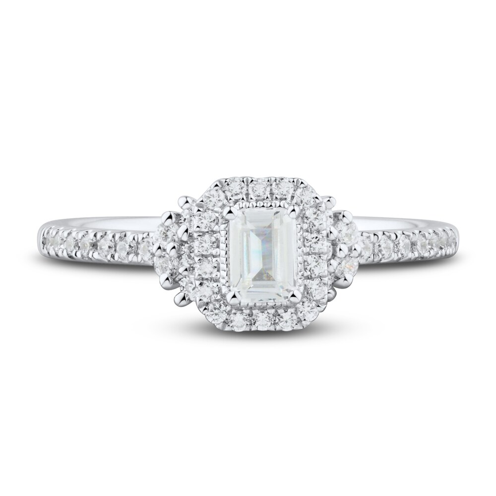 Diamond Engagement Ring 1/2 ct tw Emerald/Round 14K White Gold SwaFAA5p