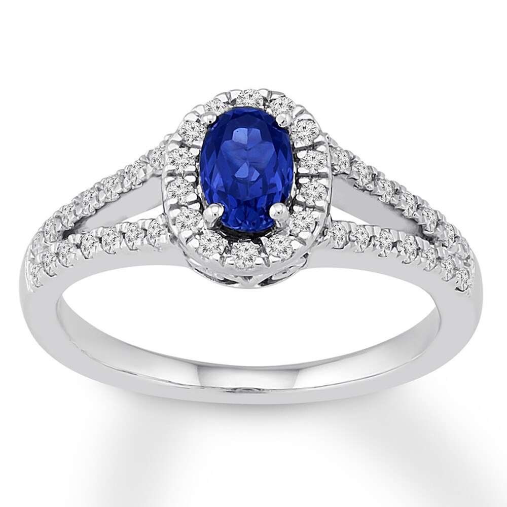 Natural Sapphire Engagement Ring 1/4 ct tw Diamonds 14K Gold 9.0mm T6knAgRE