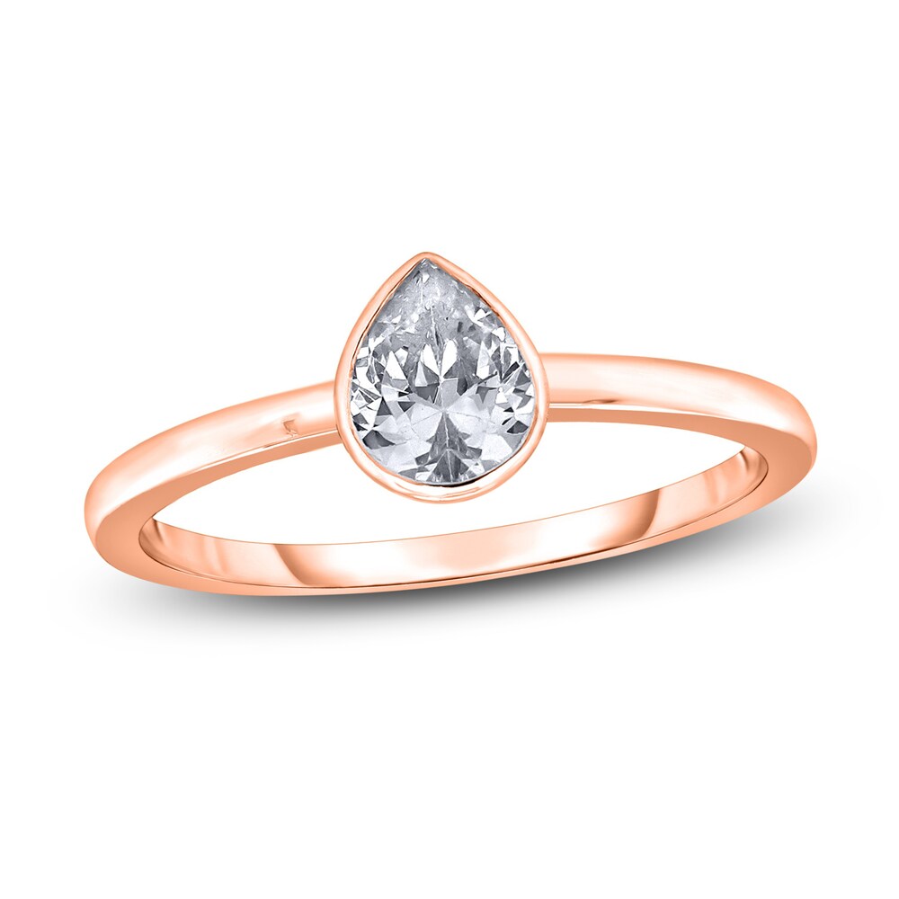 Diamond Solitaire Engagement Ring 1 ct tw Bezel-Set Pear-cut 14K Rose Gold (I2/I) TALyHFku