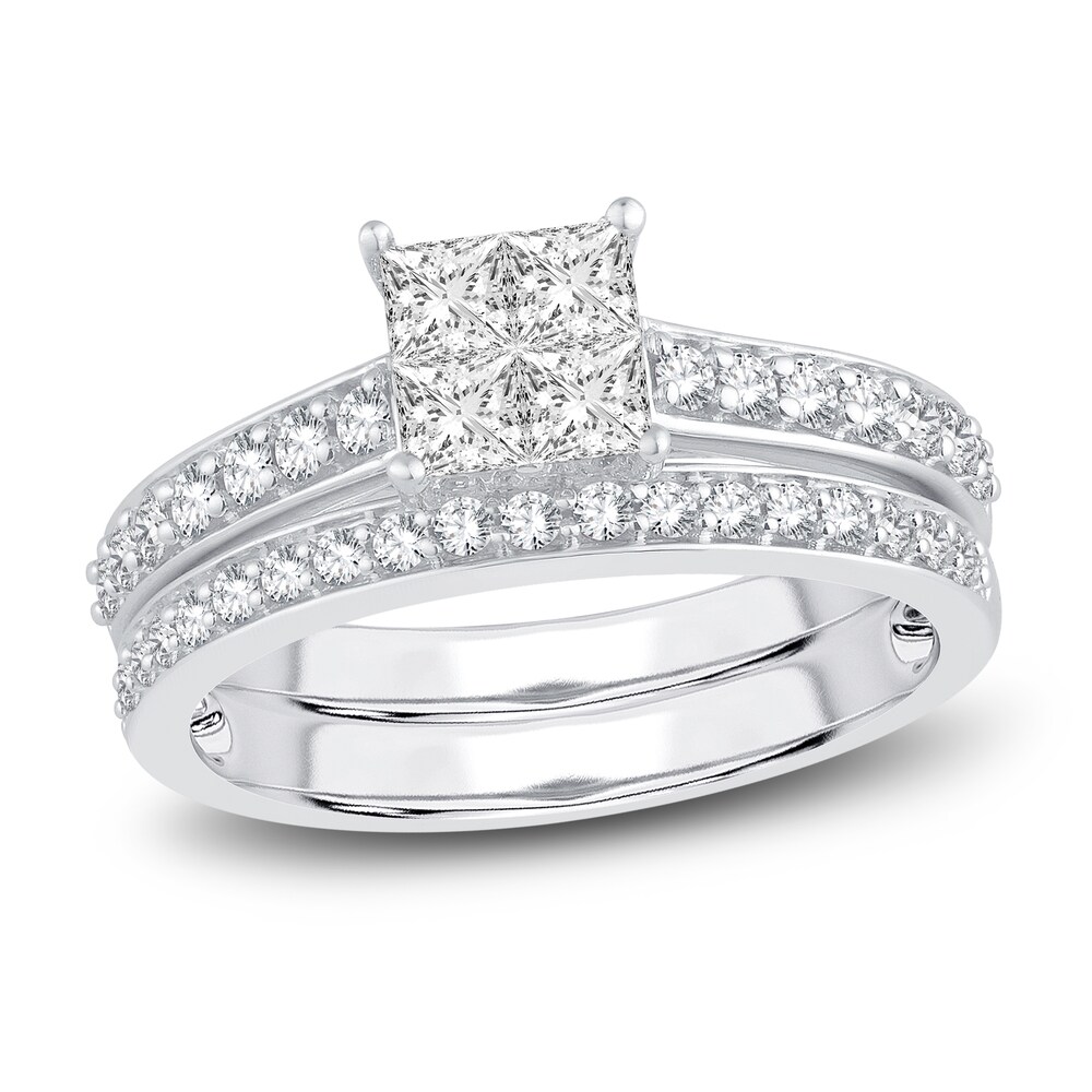 Diamond Bridal Set 1 ct tw Princess/Round 14K White Gold TCXk2ISR