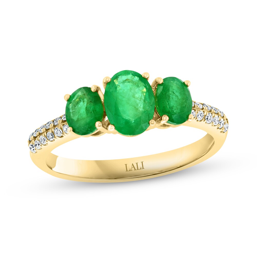 LALI Jewels Natural Emerald Engagement Ring 1/6 ct tw Diamonds 14K Yellow Gold THKkxawt