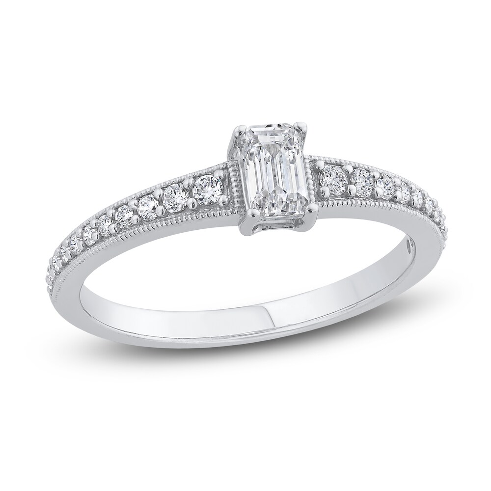 Diamond Engagement Ring 1/2 ct tw Emerald/Round 14K White Gold TXS68Q4W